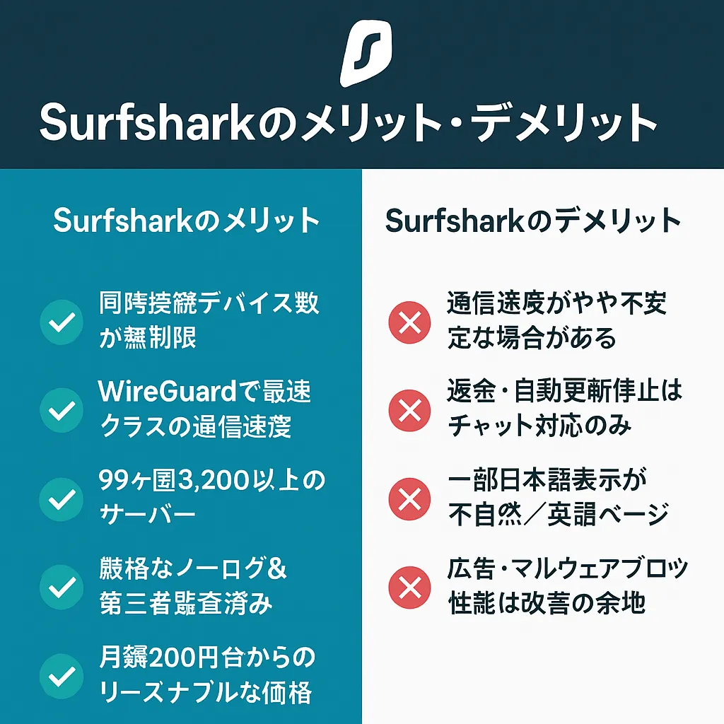 Surfsharkのメリット・デメリット